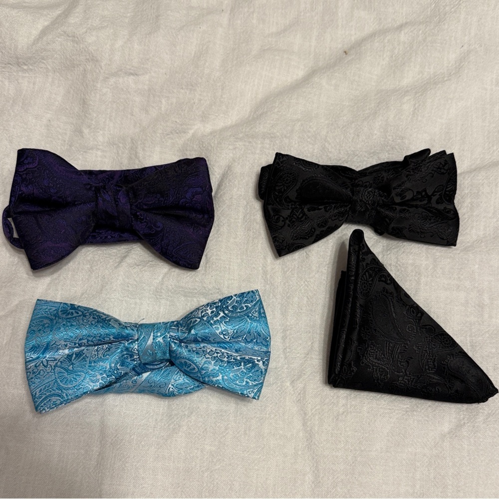 Bow Tie Set- black comes with pocket square. Matching jacket avail in black.